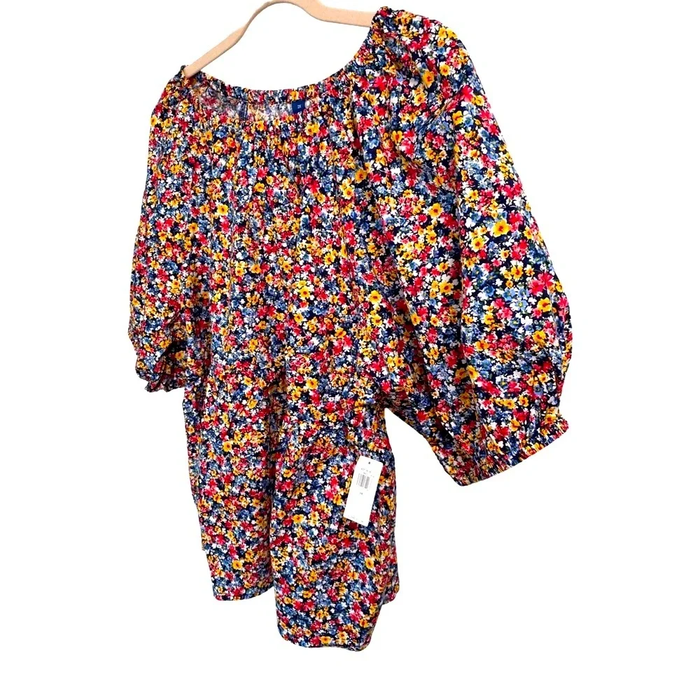 Old Navy Navy Floral Top Puff Sleeves Size 2X NWT